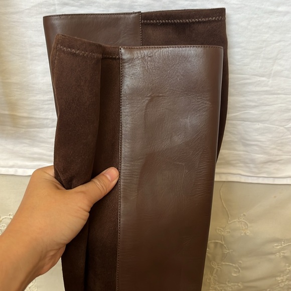 New Nine West Quizme Knee High Platform Heel Suede Brown Leather Boots Sz 9 WC - Picture 11 of 16